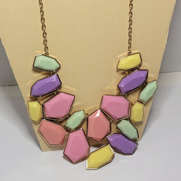 Signed Mark Multi-Color Pastels Statement Necklace - Picture 2 of 4
